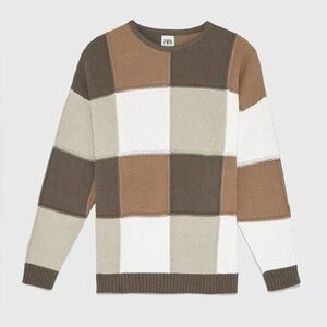 Zara Men's Colorblock Sweater - Brown and Cream